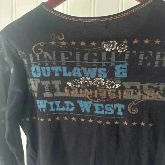 Wildhorse Long Sleeve Tee Rhinestones Vintage Western Print Y2K GLAM GRUNGE - Picture 3 of 6